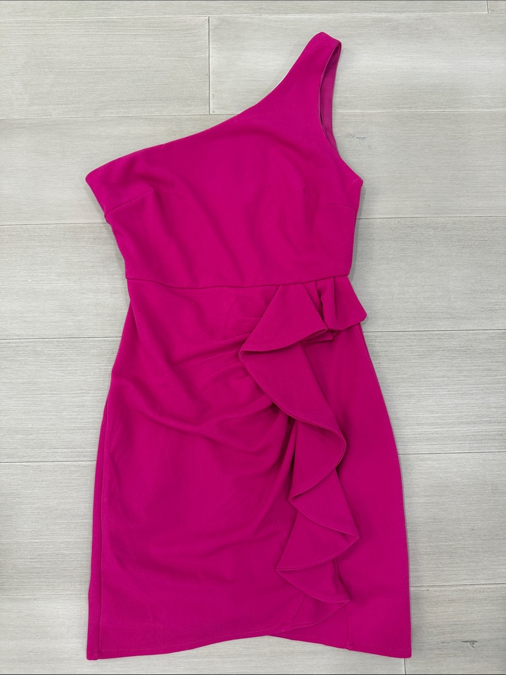 Hello Molly One-Shoulder Ruffle Sheath Dress in Fuchsia - NWT - Size Small